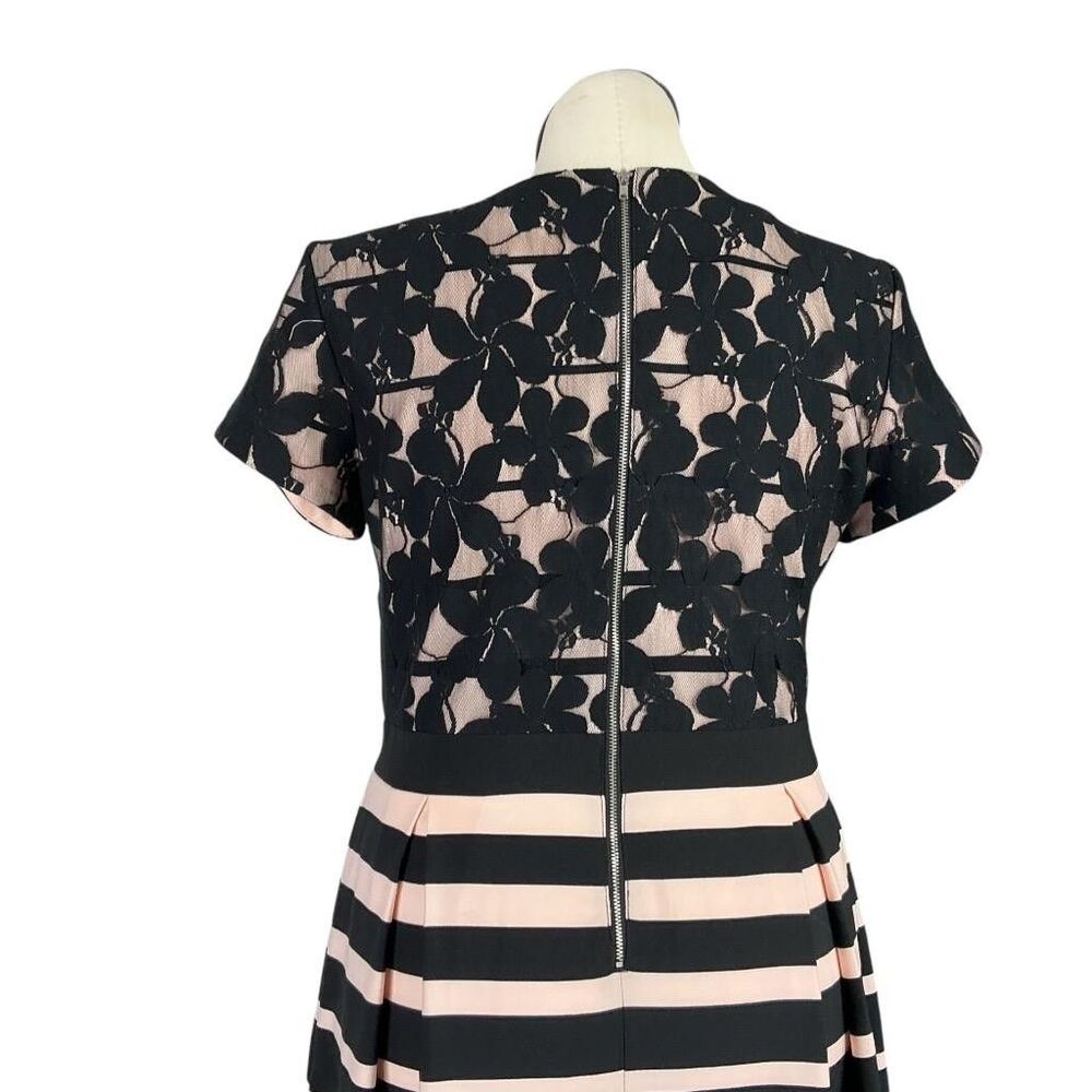 Danny & Nicole Fit Flare Dress Womens 16 Black Pink Lace Stripes Short Sleeeve - Picture 8 of 10